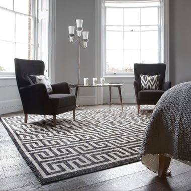 black and white geometric rug with greek key design-1